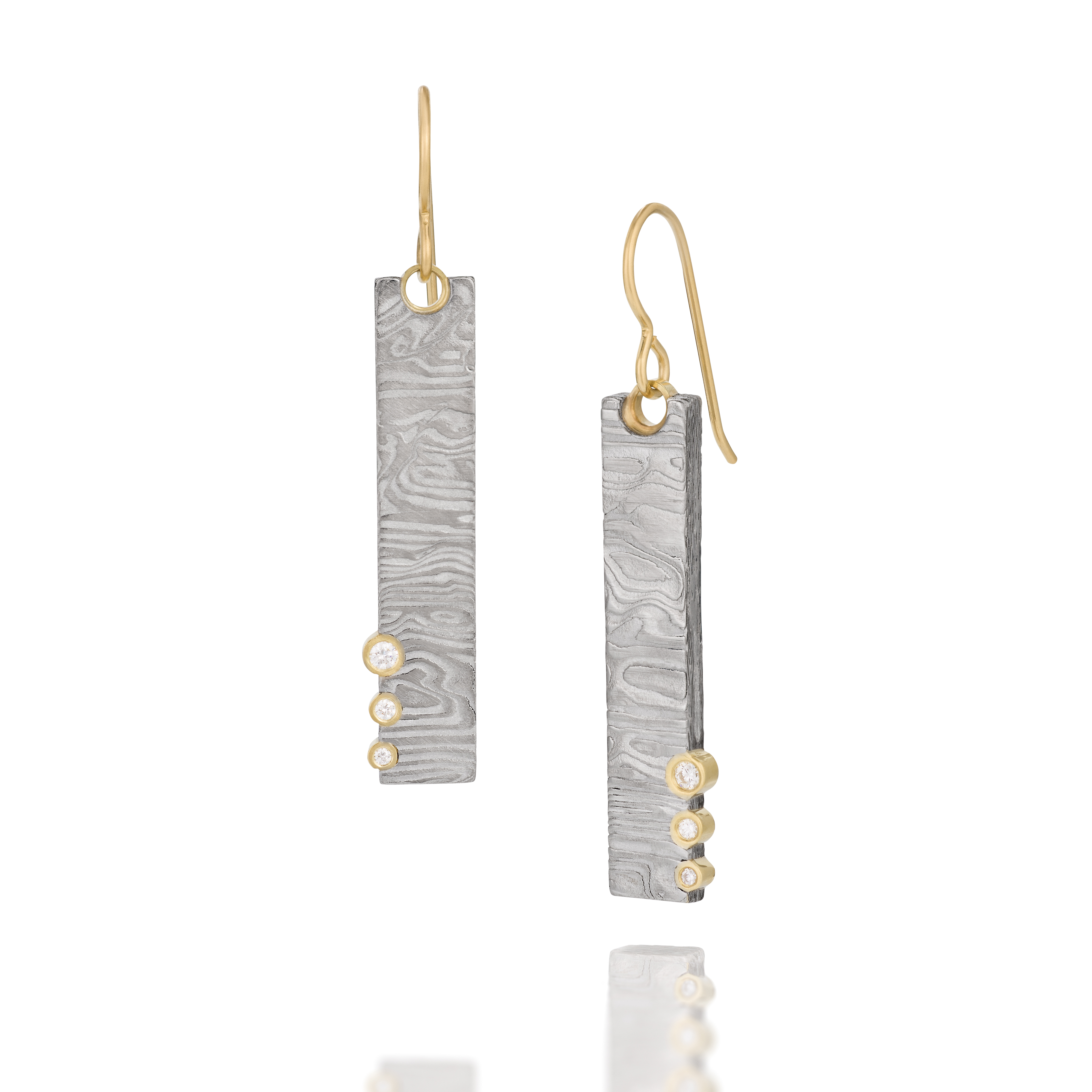 Rectangle Damascus Earrings with graduating diamonds