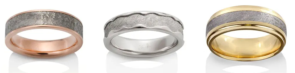 Lineup of Chris Ploof Designs Meteorite rings